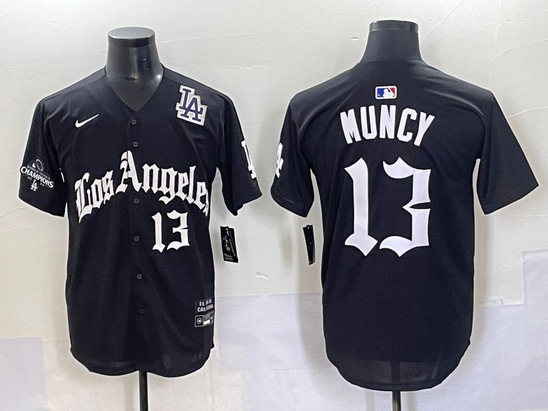 Men 2025 Los Angeles Dodgers 13 Muncy Black Five generations Joint Name Nike MLB Jersey style 7